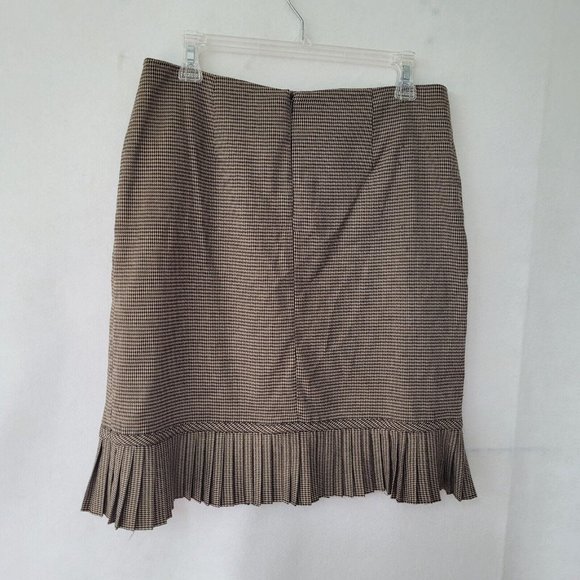 Versailles Skirt Womens 10 Houndstooth Brown/Camel‎ Pleat Hem Lined Back Zip New - Picture 3 of 11